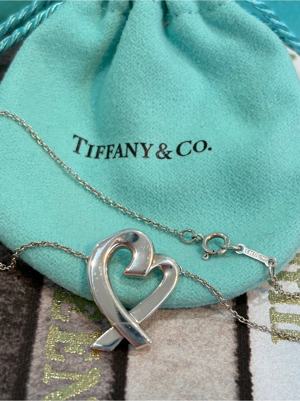 🩵Tiffany & Co. Loving Heart Ribbon 925 Silver Pendant Necklace - Paloma Picasso